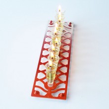 Rectangle Hanukkah Menora- Dark Red, Orange & white