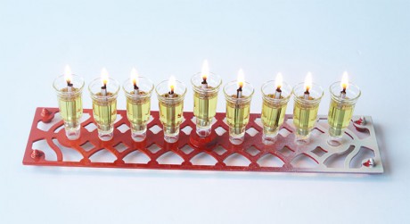 Rectangle Hanukkah Menora- Dark Red, Orange & white