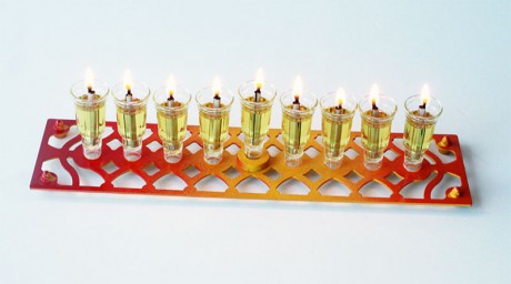 Rectangle Hanukkah Menora- Red, Yellow, Orange