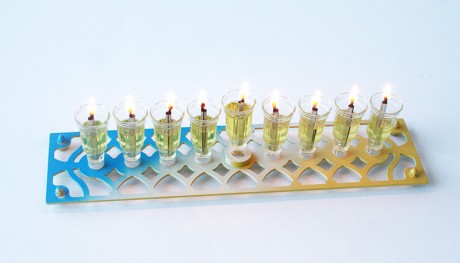 Rectangle Hanukkah Menora- Blue, white and yellow