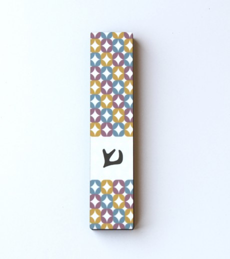 XL Mezuzah case symmetrical purple and blue shapes