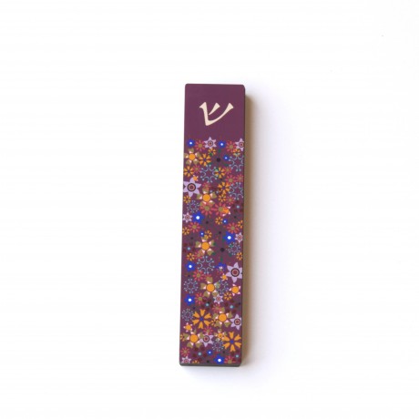 XL Mezuzah case purple with flowers