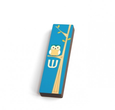 Blue Mezuzah Case Owl design   by Chaguta