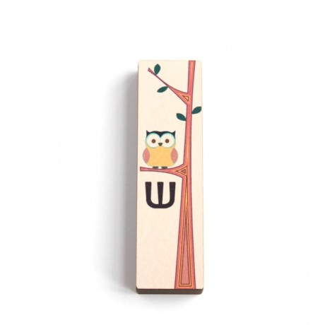 Mezuzah Case-Owl design- Off White & Pink