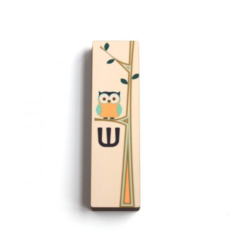 Mezuzah Case-Owl design- Off White & Blue