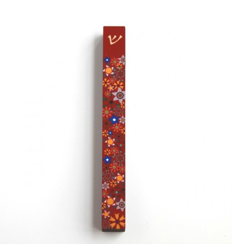 Mezuzah narrow case-Flowers-Red