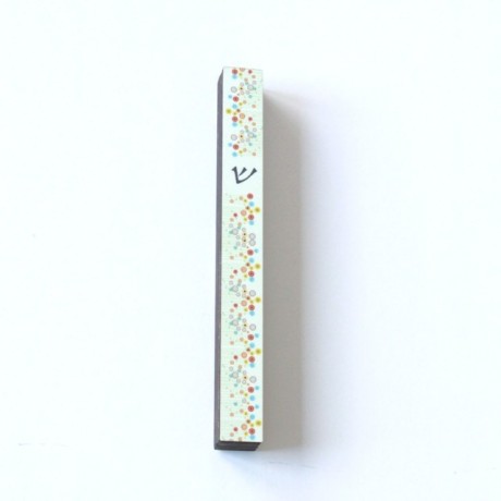 White Mezuzah with delicate flowers made by Chaguta
