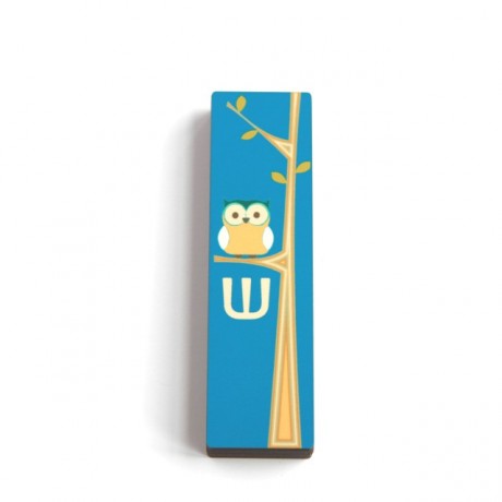 Blue Mezuzah Case Owl design  