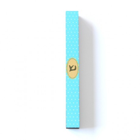 Narrow Light blue polka dot Mezuzah case