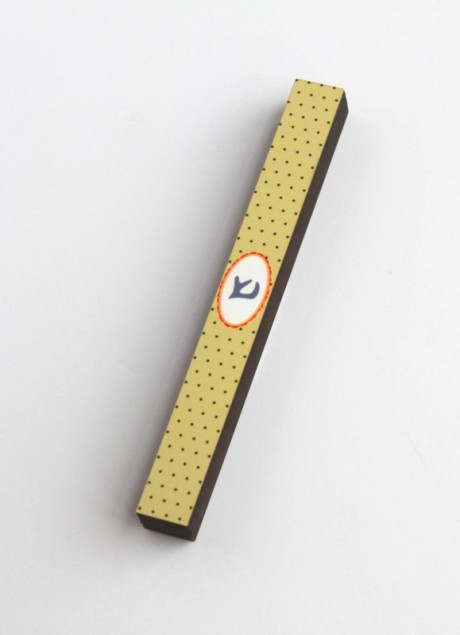 Narrow yellowish polka dot Mezuzah case